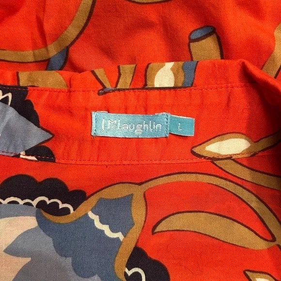 J. McLaughlin Lois button up blouse coral floral sz L - Picture 3 of 5